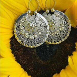 Jerezanas Intricate Silver Floral Earrings